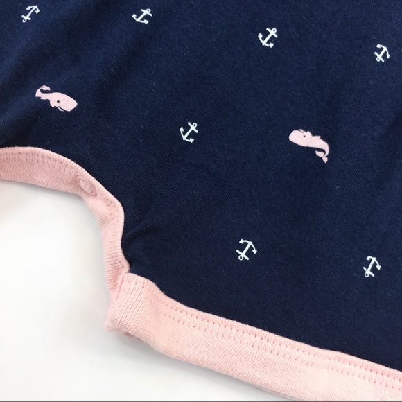 NWT Carter’s Navy & Pink Romper w/Whales & Anchors - Picture 5 of 7